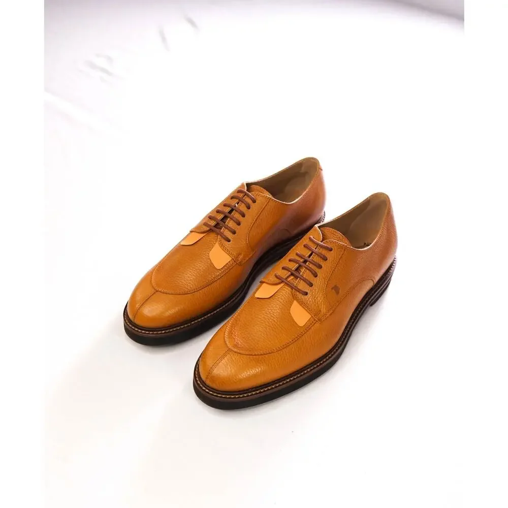 $985 TOD'S - Cognac Brown Pebble Leather Derby - US 9 (UK8)